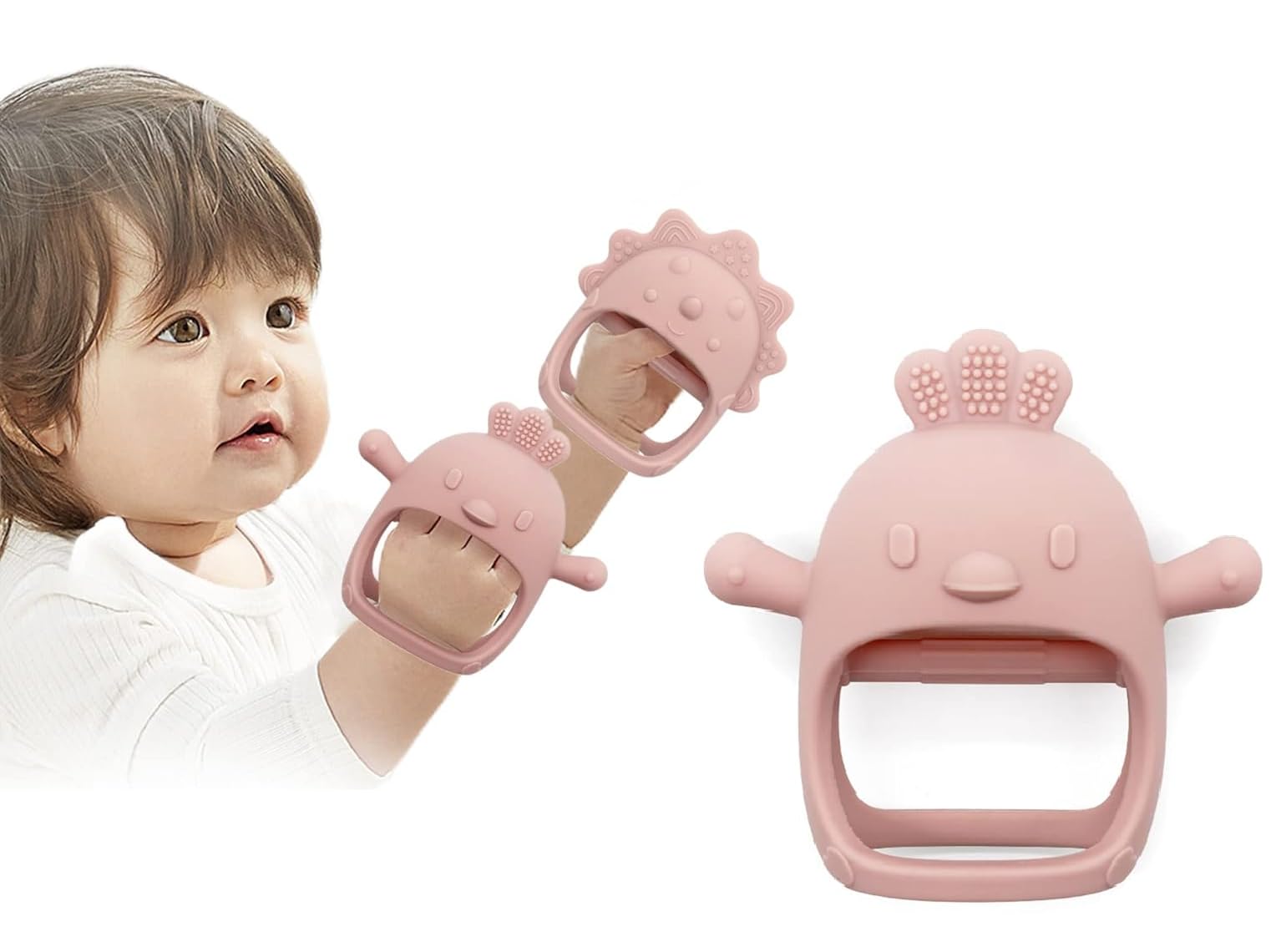 UCRAVO Teething-Silicone-Teether 1 Pack Teething Toys for Baby, Chick Shape Baby Teething Toys, Food-Grade Silicone Baby Mitten Teether for Soothing Teething Pain Relief, Baby Boy Girl Gifts(Pitch)-image-33