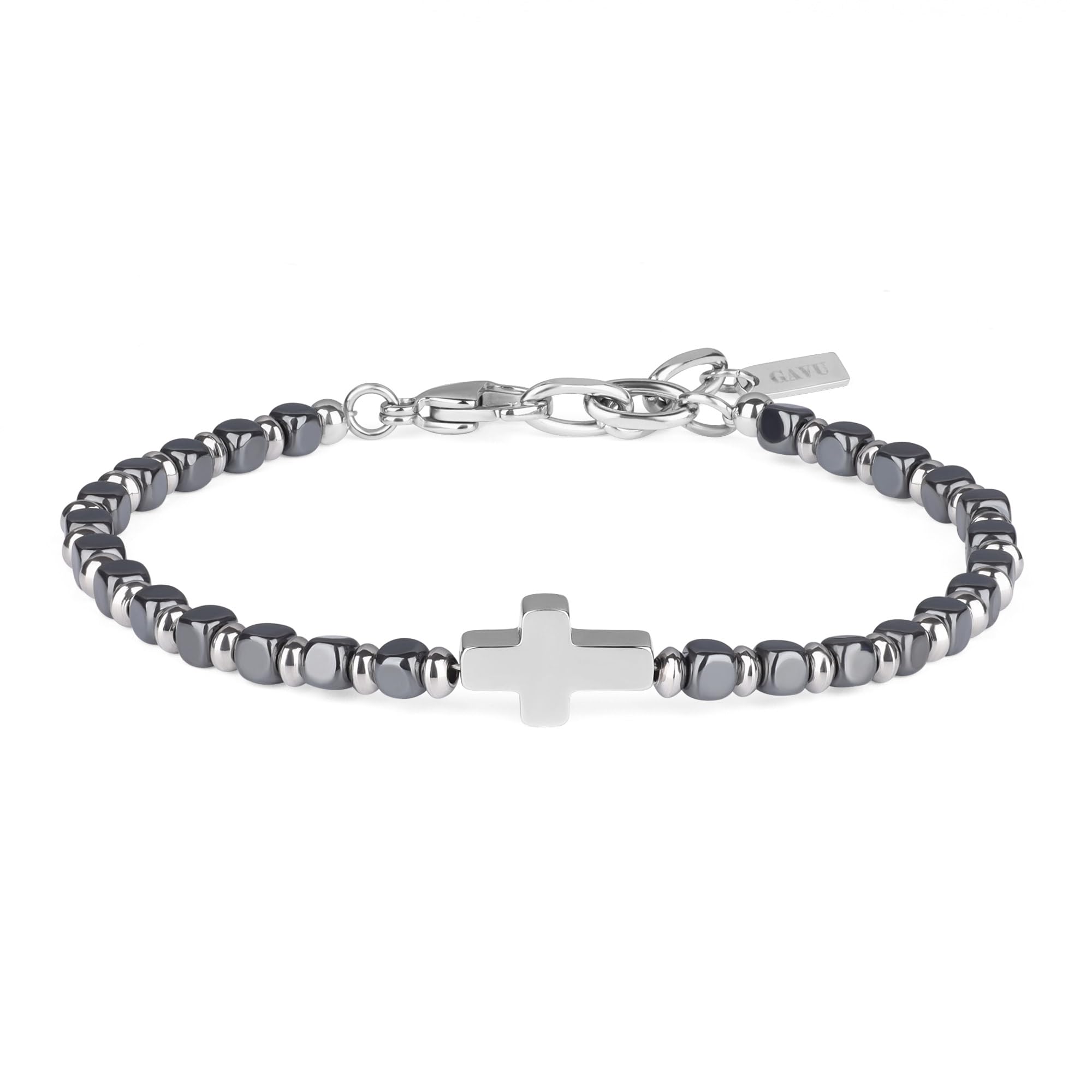 Bracciale Uomo In Acciaio Inox Nero Con Croce E Crocifisso - Regalo Religioso Cristiano, Ipoallergenico, 20 Cm X 16 Mm