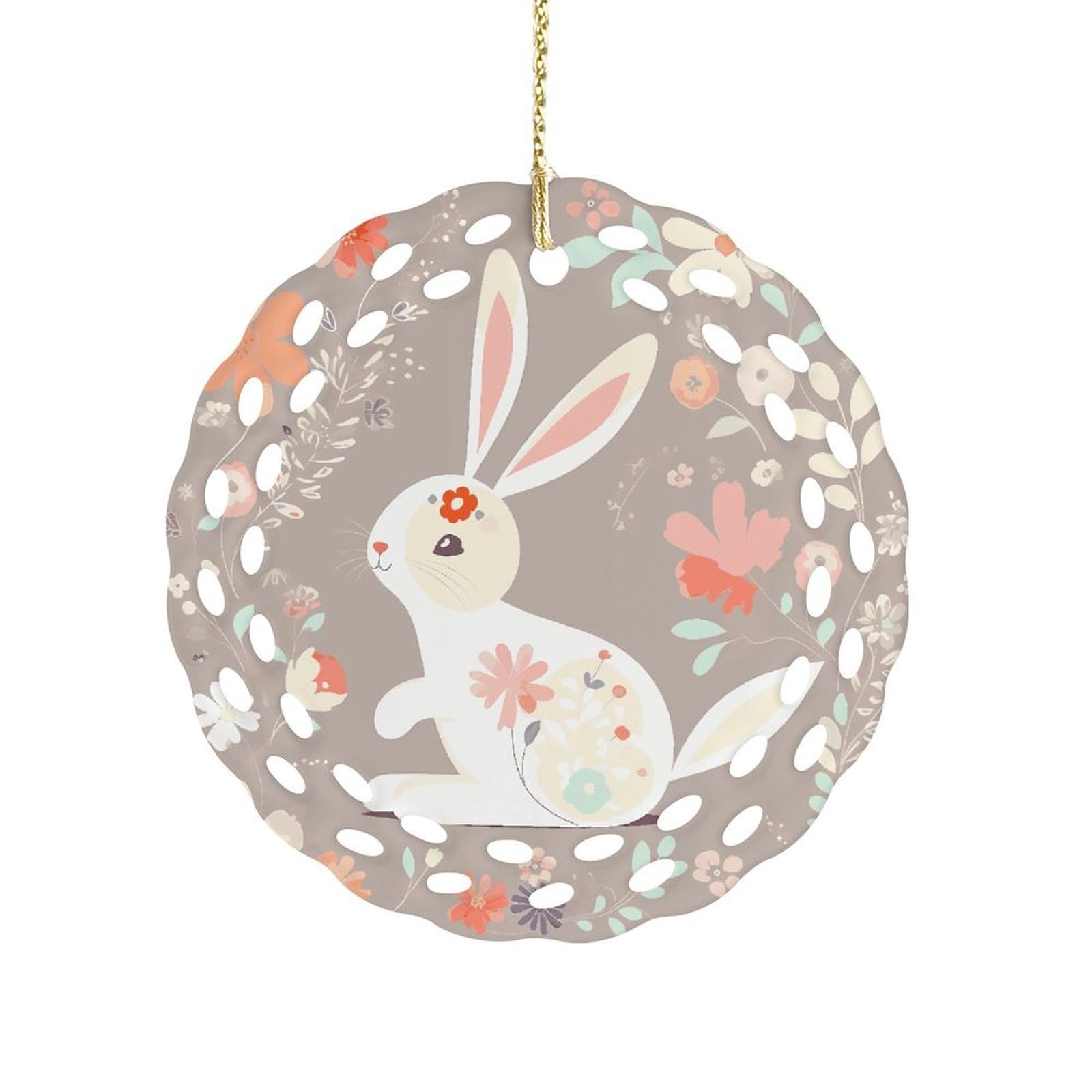 Fodpand Women's Style Easter Bunny Floral Ceramic Ornament For Home Decor 3.2" Round Tree Decoration Christmas Ornaments For Men Double-Sided Design
