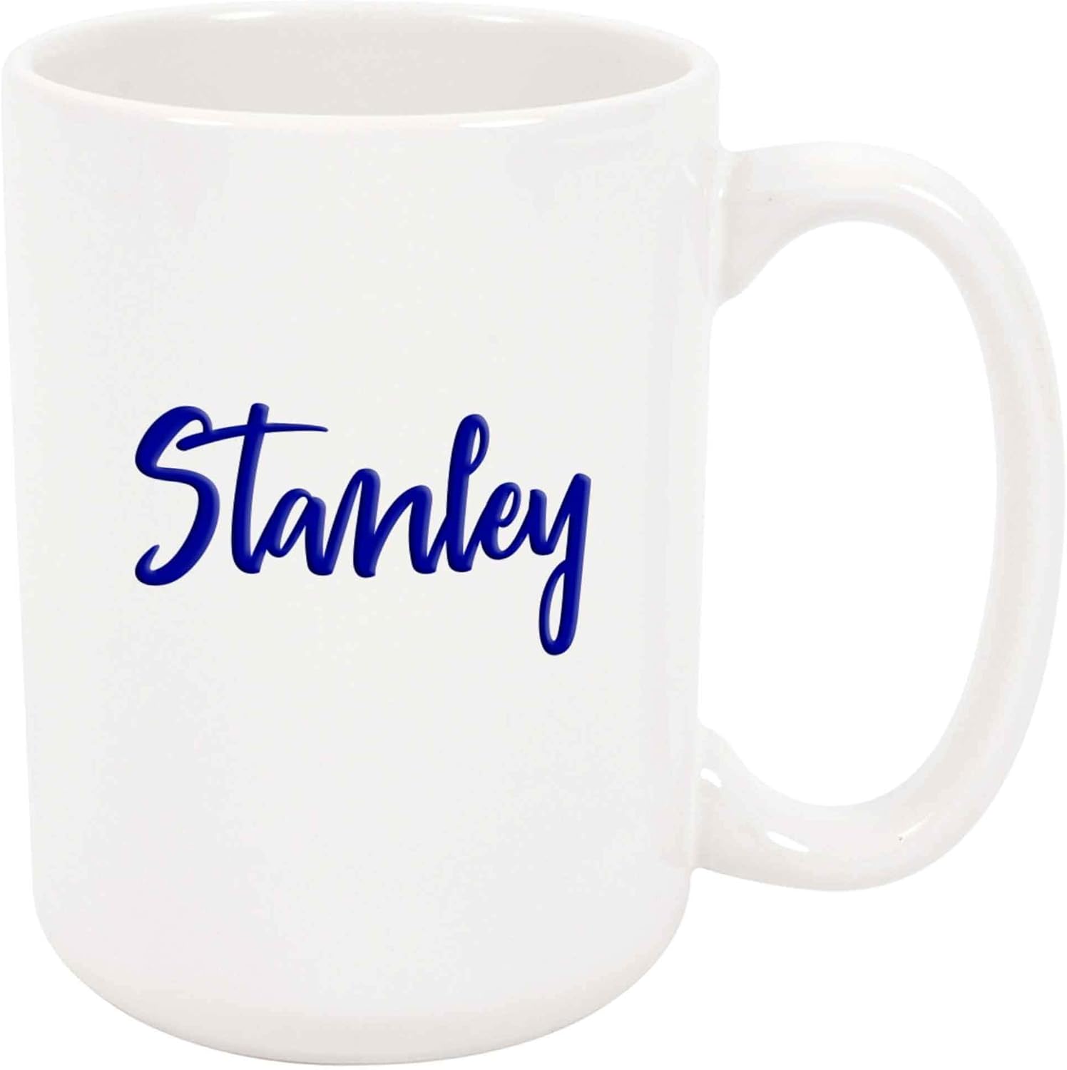 Stanley Coffee Mug - Personalized Ceramic Cup with Name, Custom Mug, Customized Birthday/Christmas Gift, Holiday Present, Blue Text, 11 Oz