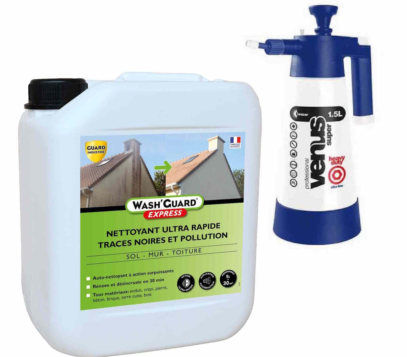 WashGuard Express - Limpiador exterior desincrustante versión ultra rápida sin aclarado + pulverizador de baja presión