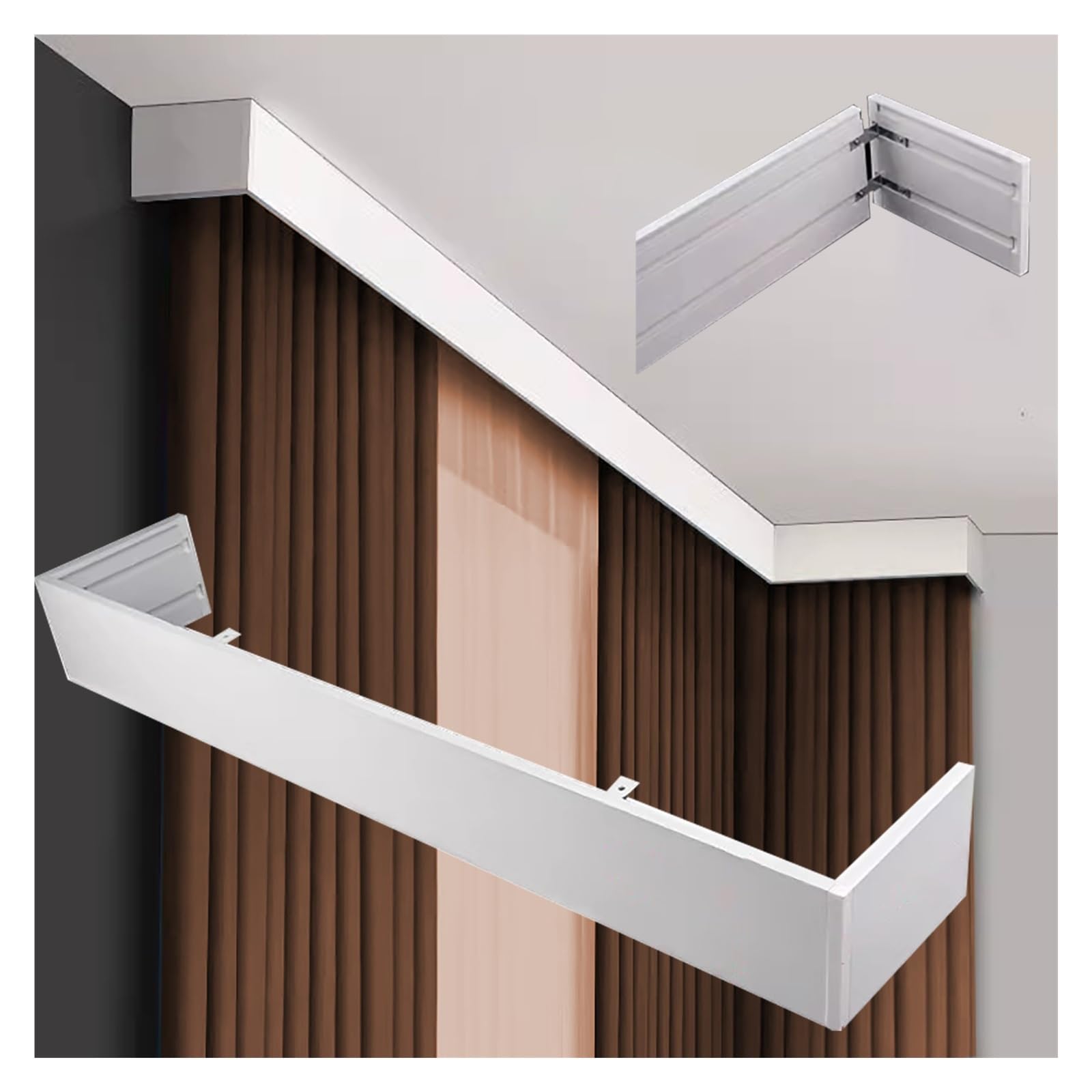 Biała skrzynka na lambrekin do montażu sufitowego, ciężka osłona pręta z falbaną, bez śledzenia, metalowa tablica gzymsowa do domowego biura, 28 stóp 85 m