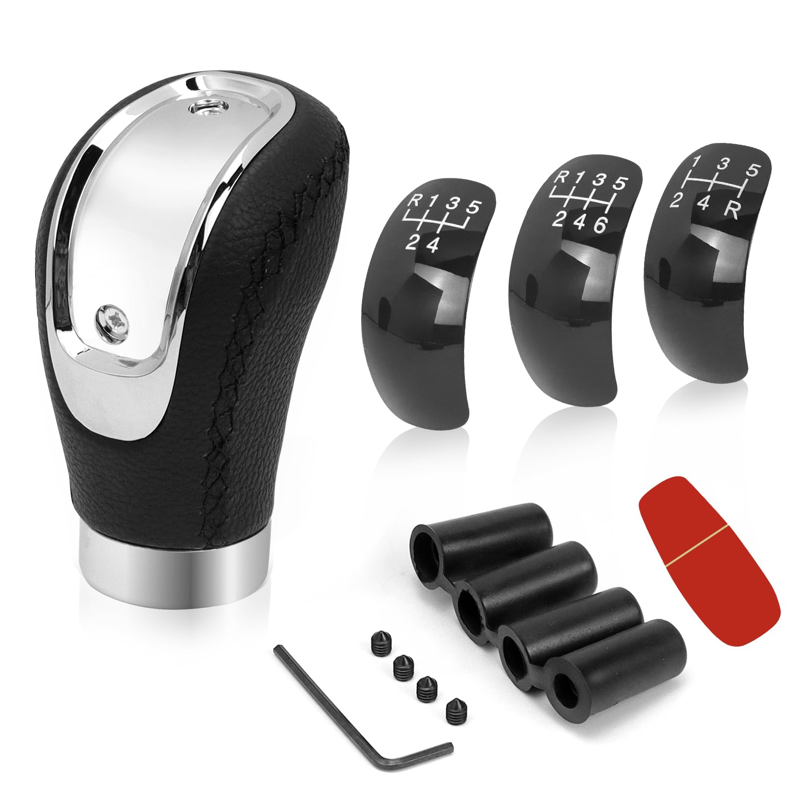 Xiciki Pommeau De Vitesse 5 Vitesses Universel - Alliage Aluminium Avec 4 Adaptateurs 8-12 Mm, Design Ergonomique Noir