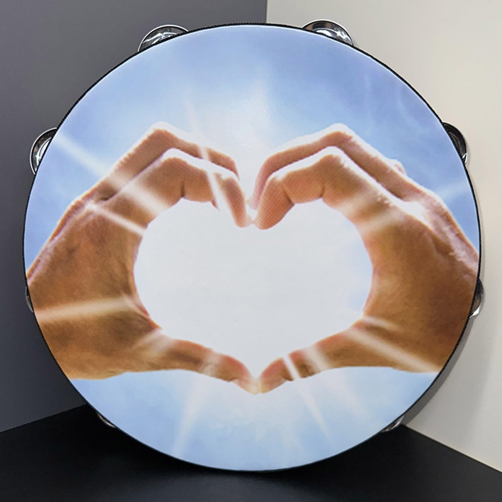 Tamburello a percussione portatile Materiali naturali Costruzione Campane in metallo Strumento di apprendimento musicale Adatto a tutte le età Tamburello professionale in lega