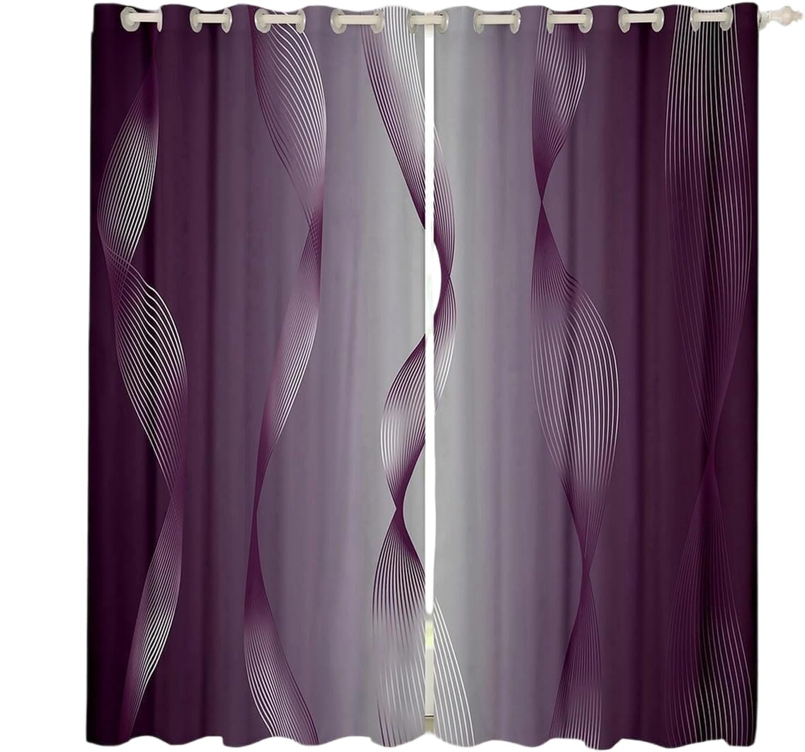 Homewish Gradient Purple and Greyish White Blackout Curtains Ombre 2 Panels 46" Wx72 L Curtains & Drapes,Trippy Spiral Silver Wave Line Curtains,Abstract Art Room Decor Aesthetic