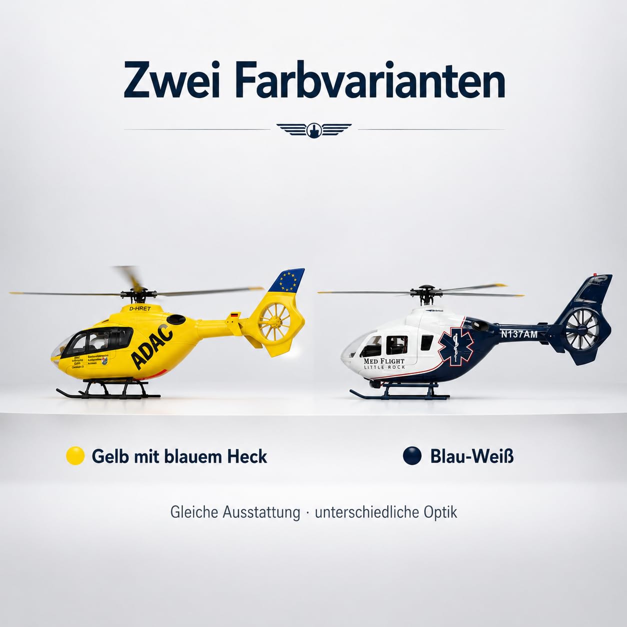 EC135 450 Scale RC Helikopter für Erwachsene, Professioneller 6CH Hubschrauber mit GPS Positionierung, Bürstenloser Motor & GFK-Rumpf, Realistisches 4-Blatt Rotorsystem RTF (Blau-Weiß)