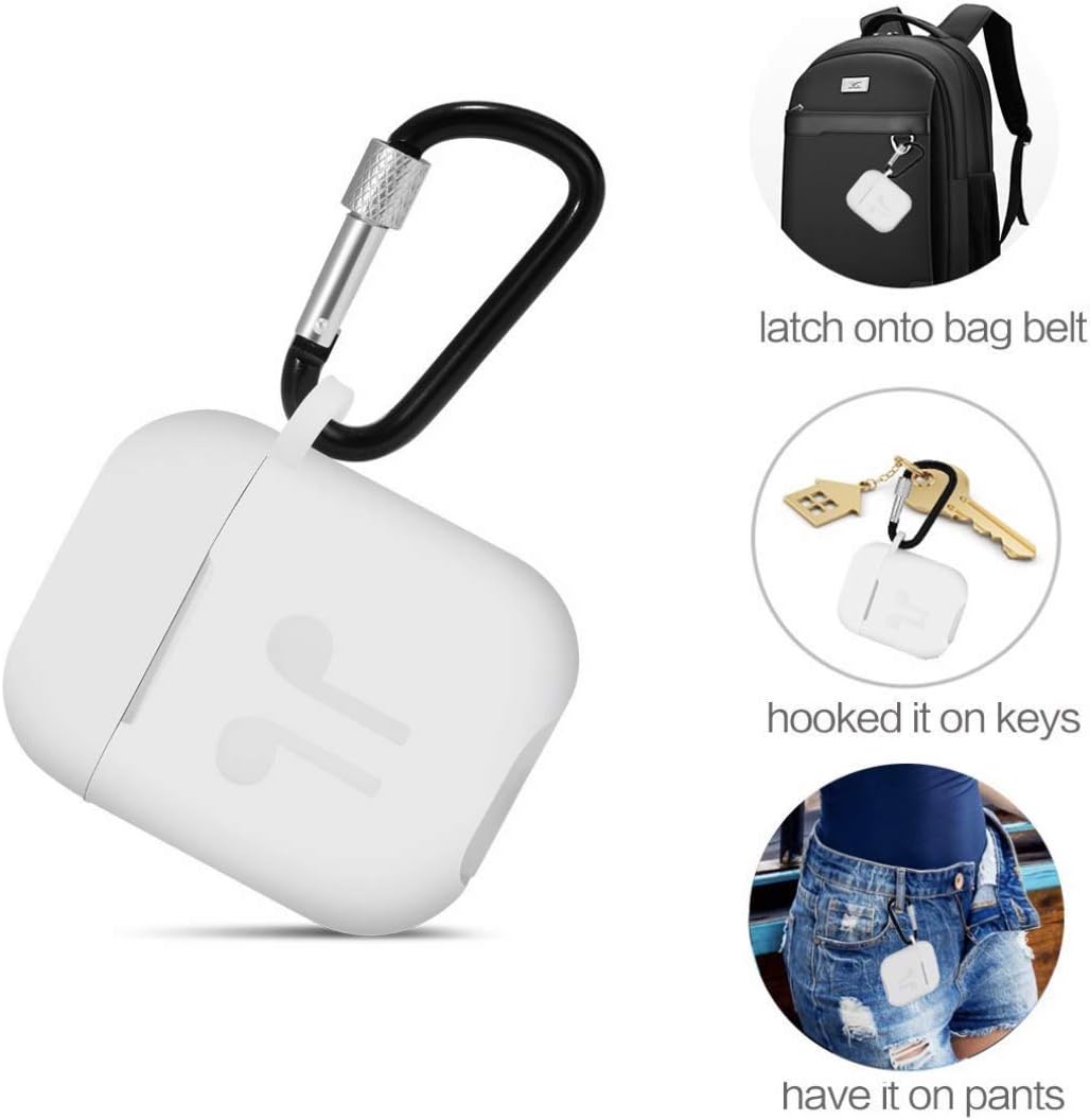 Talent Airpods Case with Keychain Anti-Lost Strap - Waterproof Silicone Cover Airpods Accessories for Apple Airpods 1, Airpods 2 (White)