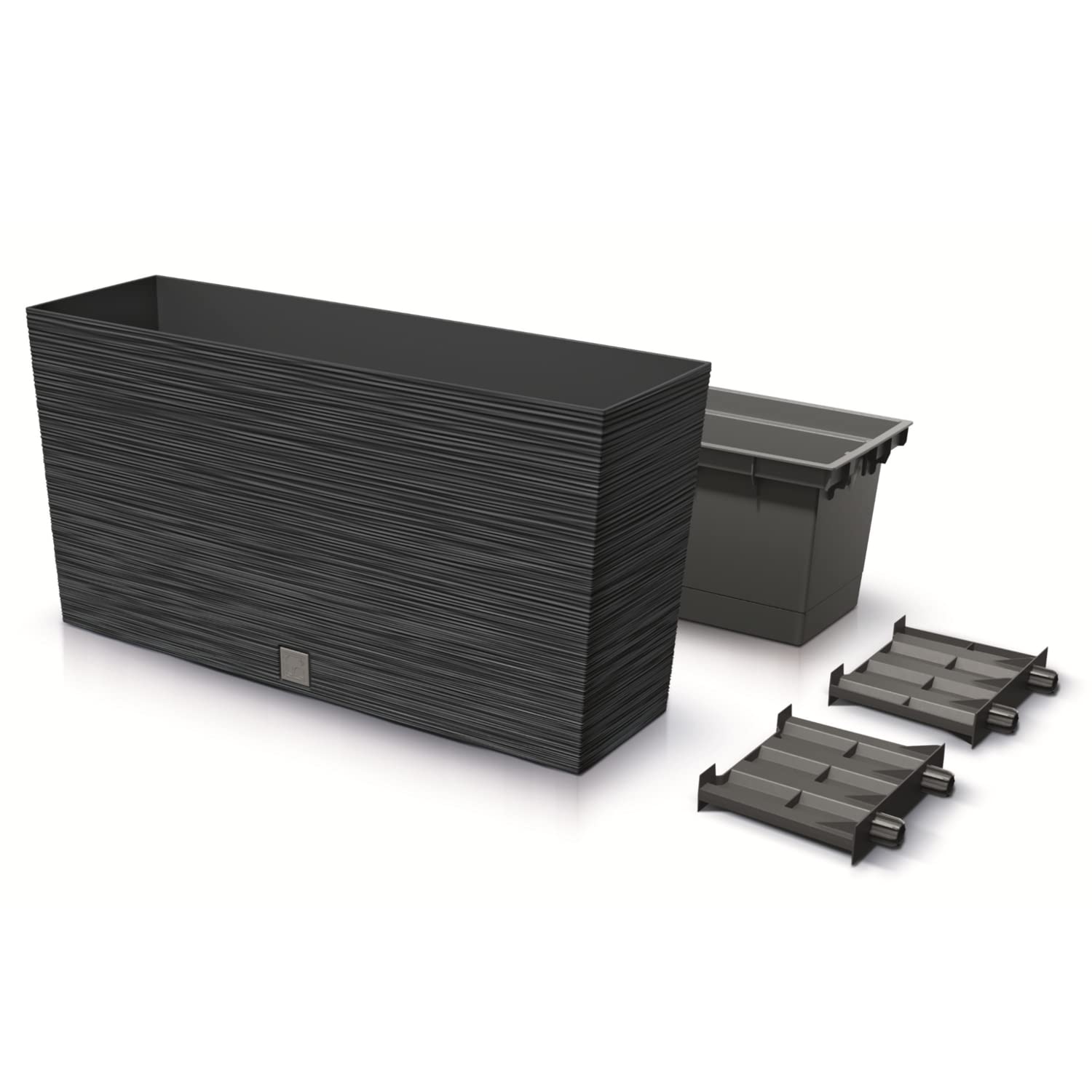 Prosperplast Furu Case Middle Jardinière rectangulaire en plastique avec pot intérieur pour l'intérieur et l'extérieur Anthracite 77 x 23,5 x 41 cm