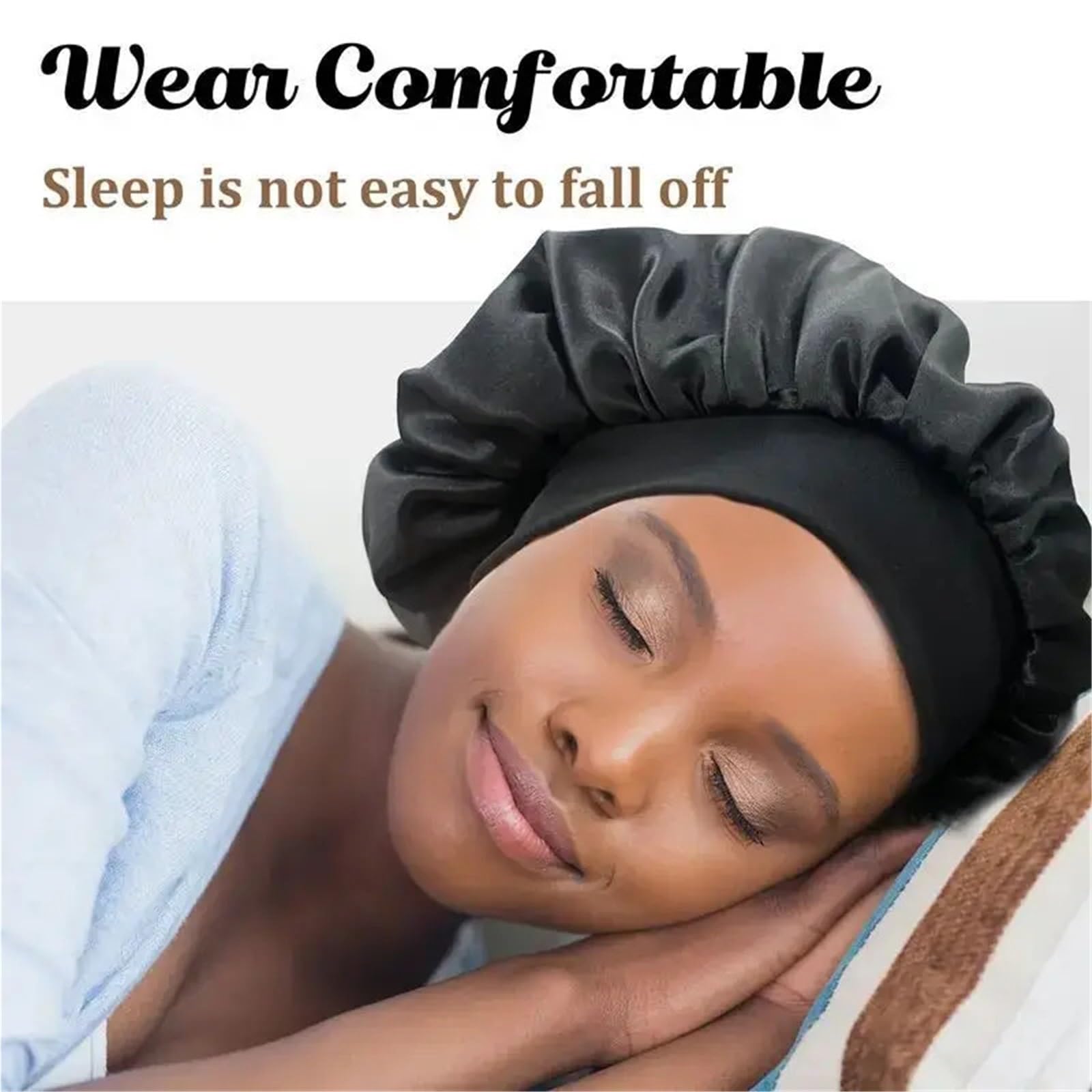Cofano In Seta Cofano Unisex Cappello A Tesa Larga In Raso Solido Cura Dei Capelli Cuffia For Bagno For Il Sonno Fascia Elastica Morbida Avvolgimento For La Testa(Black)