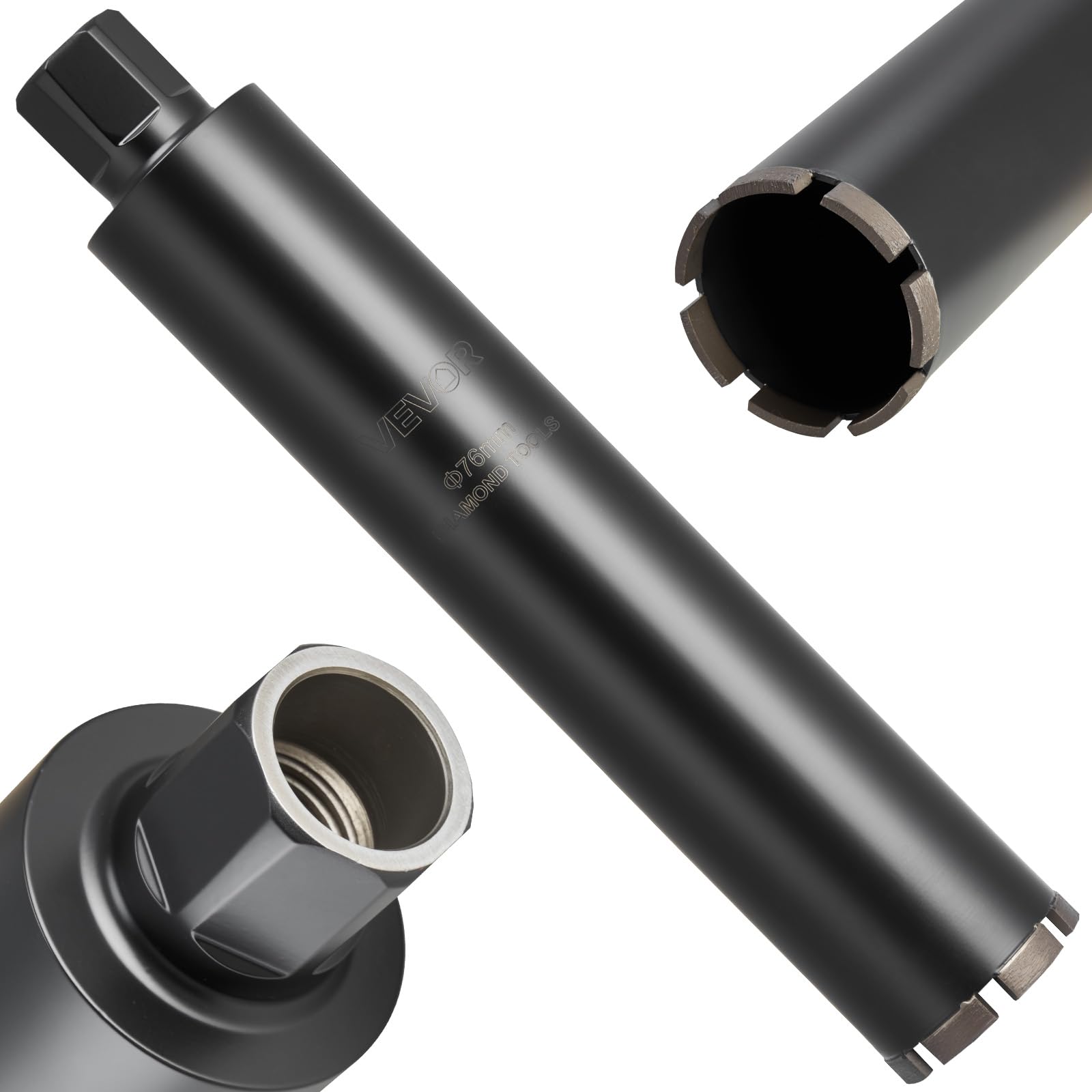 VEVOR Foret Diamant pour Carotteuse, Couronne de Carottage Humide Diamètre 76 mm et Profondeur de Perçage 356 mm, Trépan avec Filetage Intérieur 1-1/4 po-7 32 mm-7, pour Béton Armé Maçonnerie