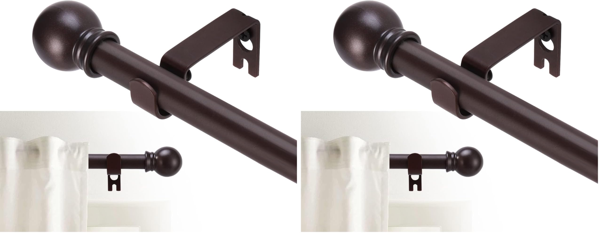 Curtain Rods for windows 32-48 inch, 5/8 inch Decorative Brown Splicing Heavy Duty Metal Curtain Rod set with Brackets (Pack of 2)