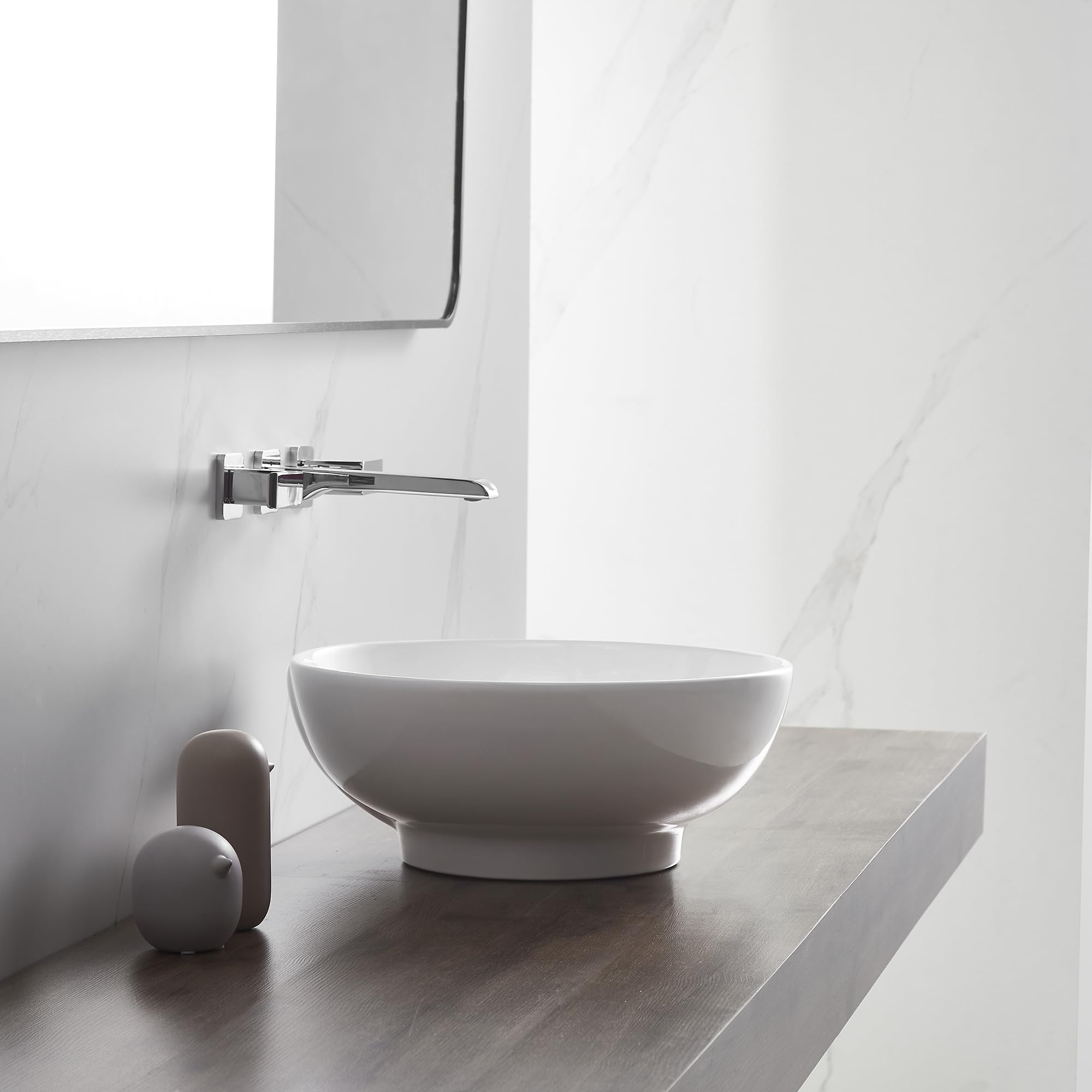 Eridanus Fregadero redondo con agujero de desbordamiento, lavabo de cerámica para encimera de baño, lavabo de porcelana vítrea para lavabo, baño, tocador, blanco brillante, 430 x 430 x 180 mm