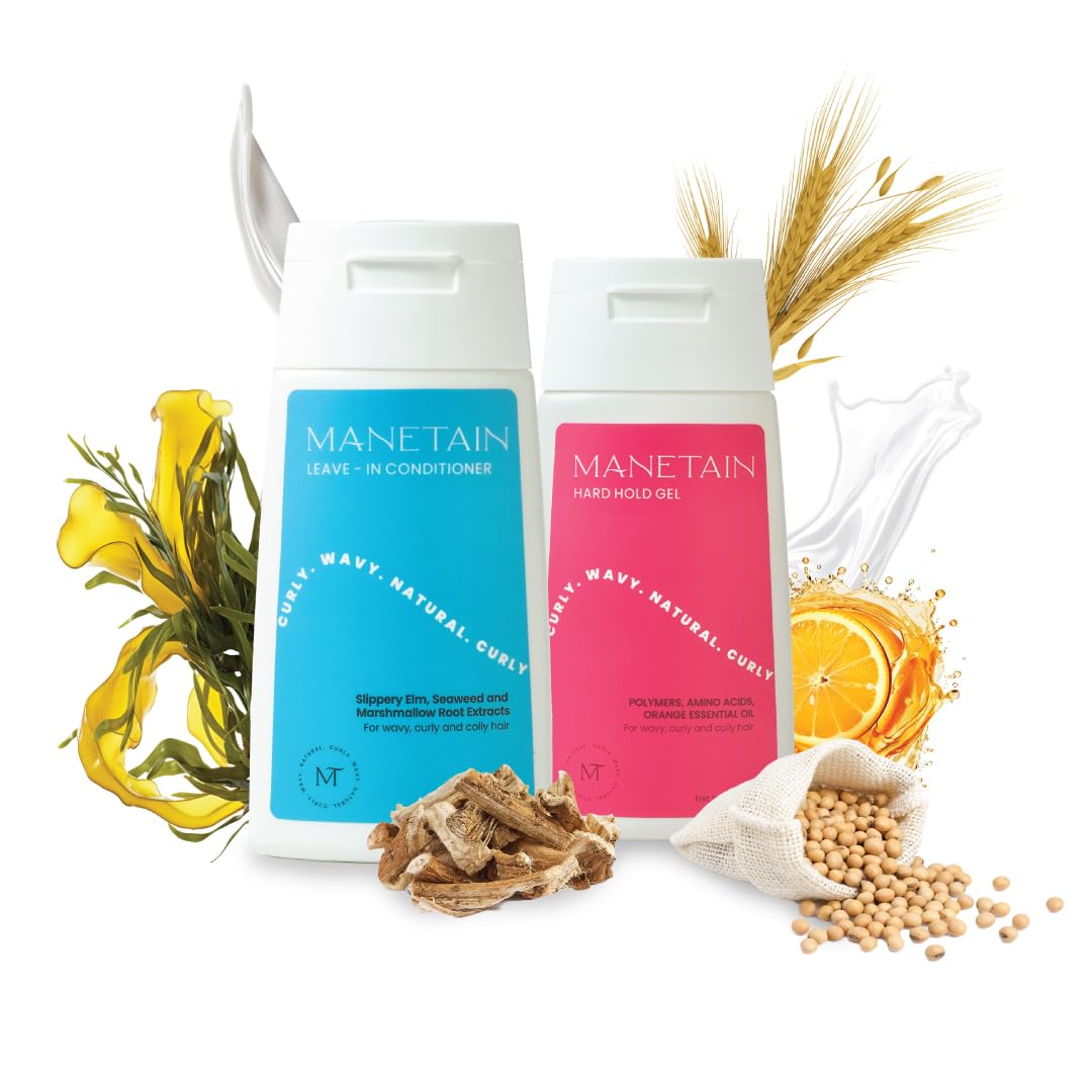 Manetain Hydrate & Hold Kit - 100ml x2 | Combo of Leave-in Conditioner and Hard Hold Gel for Curly Hair | Styling Duo for Curly Hair | Deeply Hydrating and Amazing Hold