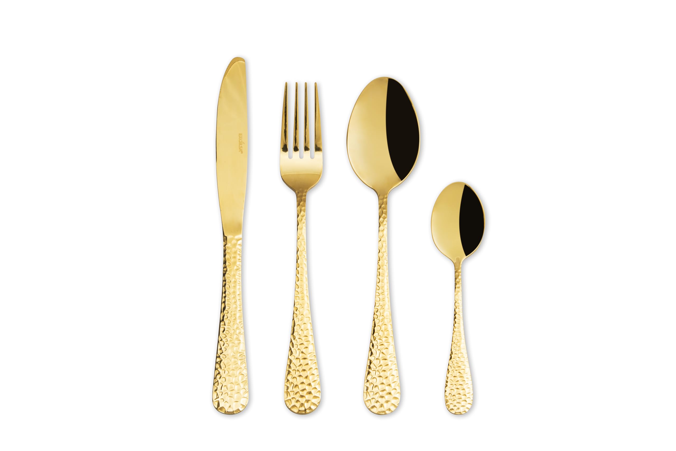 Excelsa Drops Set 24 Posate Miste, Oro, Manico Martellato, Acciaio INOX