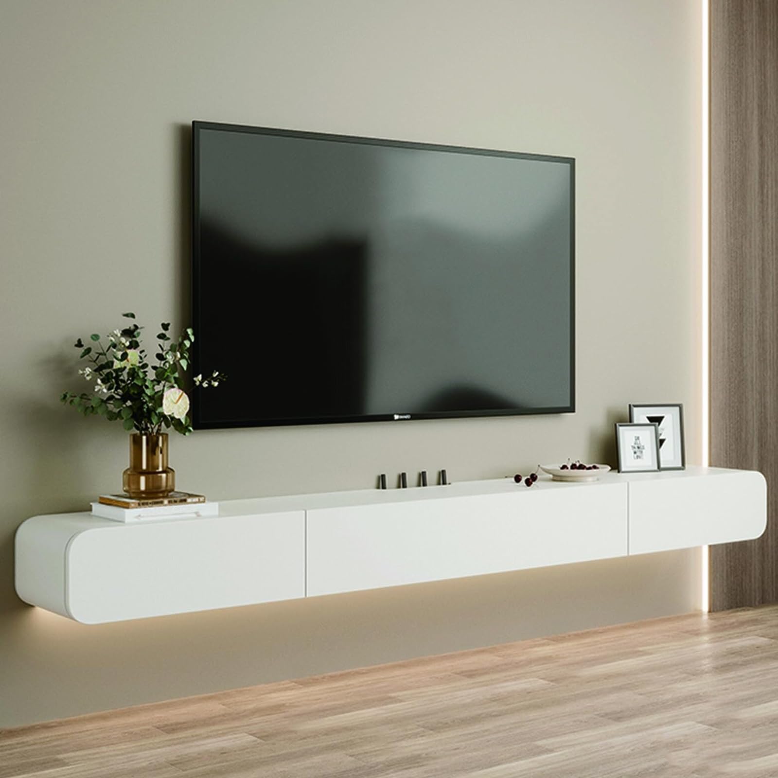 Ahtadums Solid wood Floating TV Stand, With 2 drawers floating tv cabinet, Floating tv unit wall mounted, completely assembled living room wall mounted tv unit (White, 120cm)