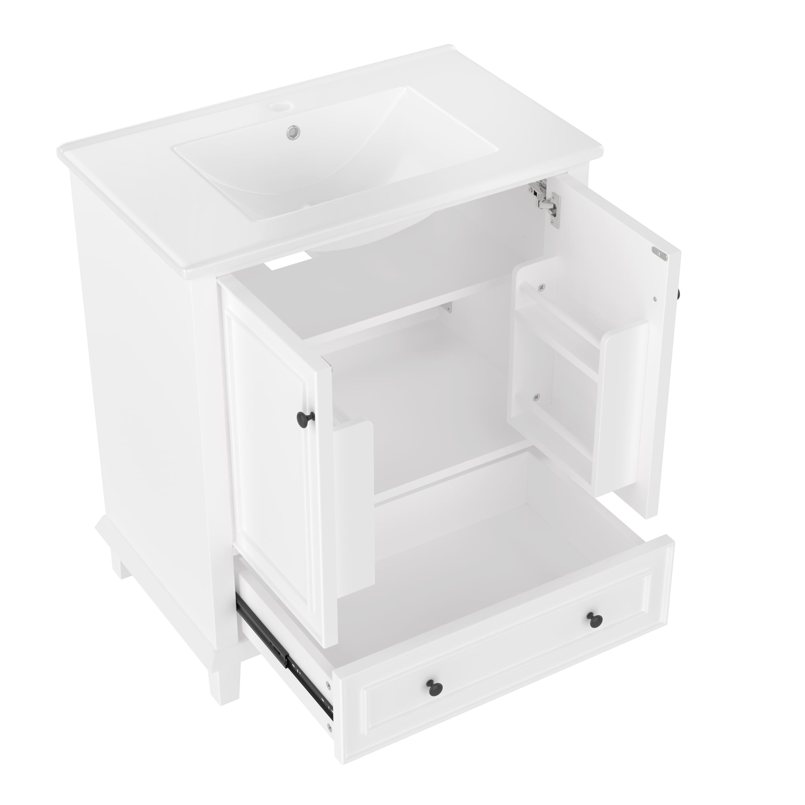 76 x 46 x 87 cm Armadietto da pavimento con lavabo, lavabo, gambe in legno massiccio, verniciatura completa, impermeabile e impermeabile, ampio spazio di archiviazione, lavabo in ceramica integrato
