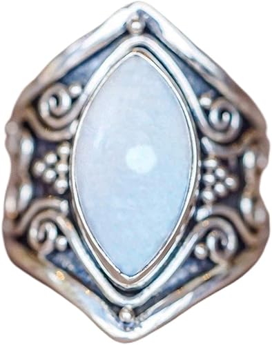 Miniatura 5 de WDIYIEETN Anillo de Plata Vintage 925 Plata de Ley Piedra Natural de Luna de Plata para Mujer Joyería Elegante Anillo de Piedras Preciosas Anillo
