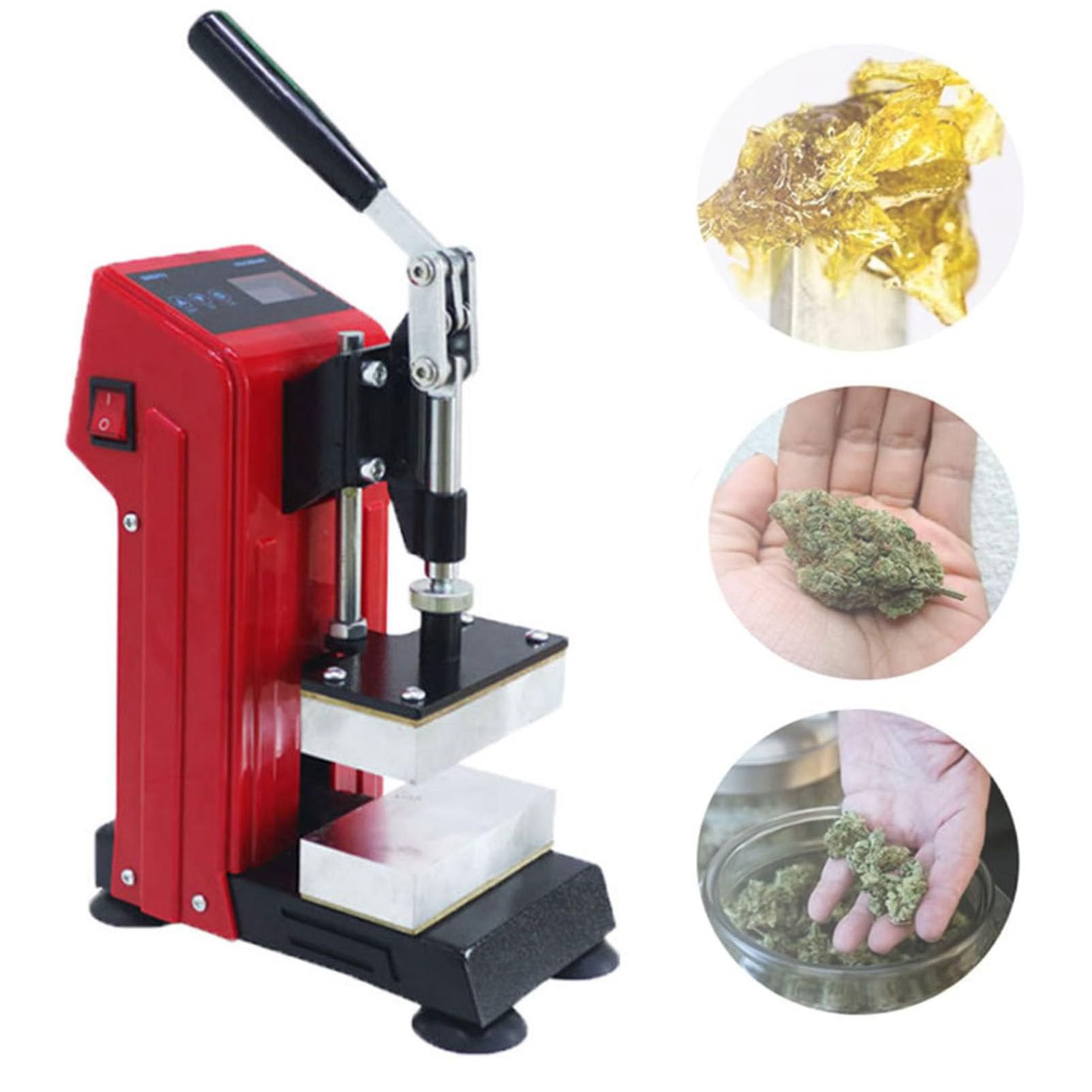 Pressa di calore per colofonia da 1 tonnellata ad alta pressione, doppio elemento riscaldante, 5,9 x 11,9 cm, controller LCD, stampa a sublimazione per estrazione di piante da fiore in pelle PU