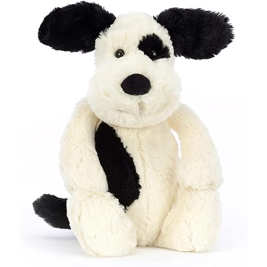 Jellycat Peluche Bashful Black & Cream Puppy Medium - L: 9 cm x l : 12 cm x H: 31 cm