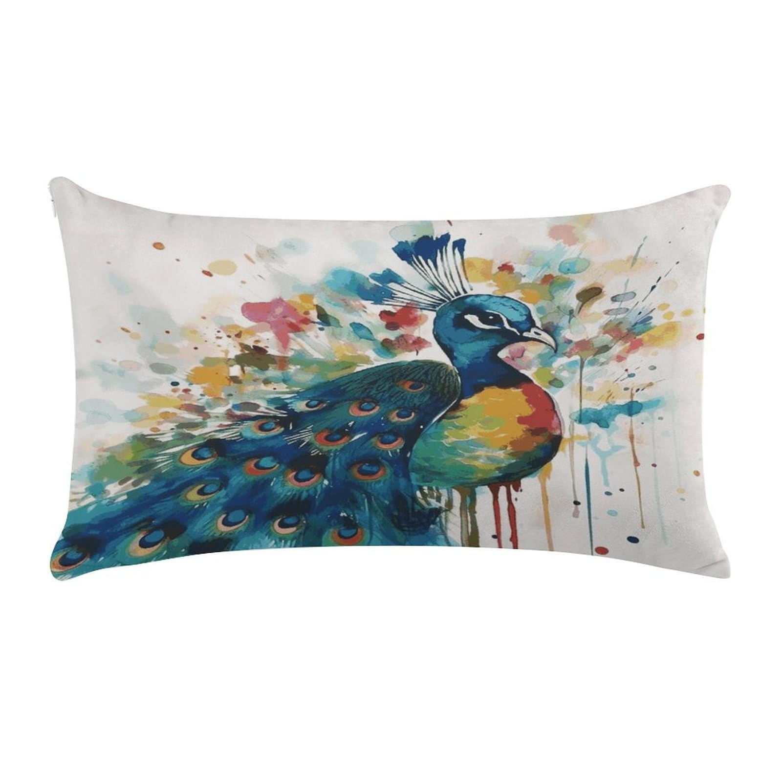 Watercolor Peacock Pillow Cover Super Soft Pillowcase Luxury Cozy Fuzzy Velvet Pillow Shams Breathable Standard Pillow Cases with Zipper Wrinkle-Free Pillow Cover 12 "×20 "