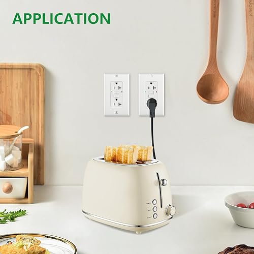 Vista 14 de Wengart GFCI Outlet Non_Tamper Resistant, 120V AC 15AmpLED Indicador, Falla de tierra eléctrica con placas de pared y tornillos decorativos