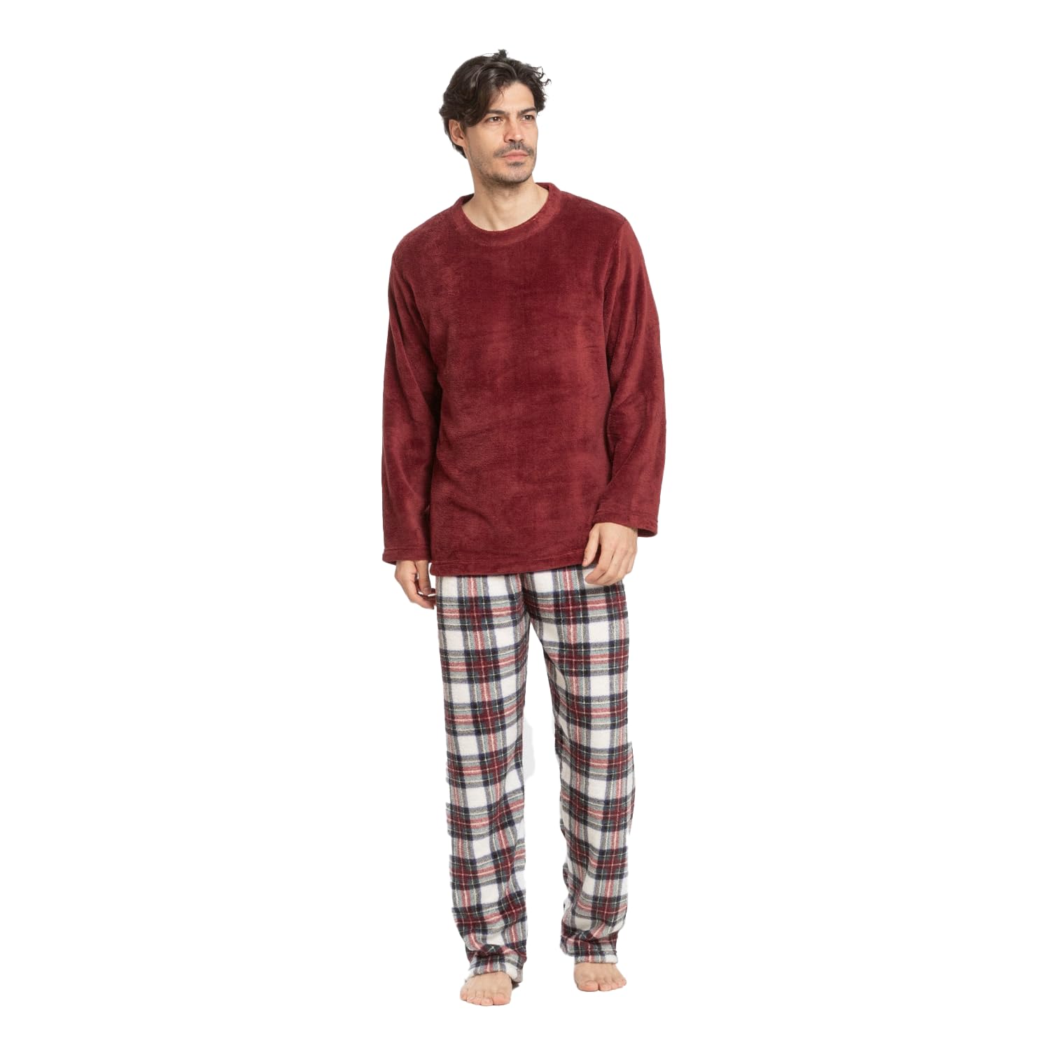 TRAMAS+ Pijama Hombre Invierno Coralina Manga Larga Polar Pantalón Largo Conjunto Cómodo Calentito