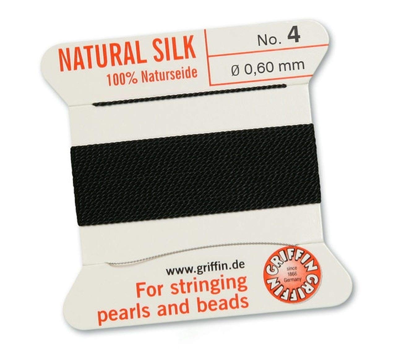 Griffin Since 1866 Germany Black Griffin 100% Natural Silk Beading Cord String Thread - 5 Packs - Size 0.60Mm