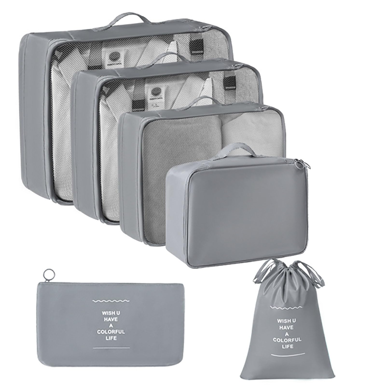 Wybrane 7-częściowe torby organizacyjne na podróż, rozkładane walizki, pakowanie walizek, pakowanie kostek do podróży lub przechowywania,Gray,6 piece set