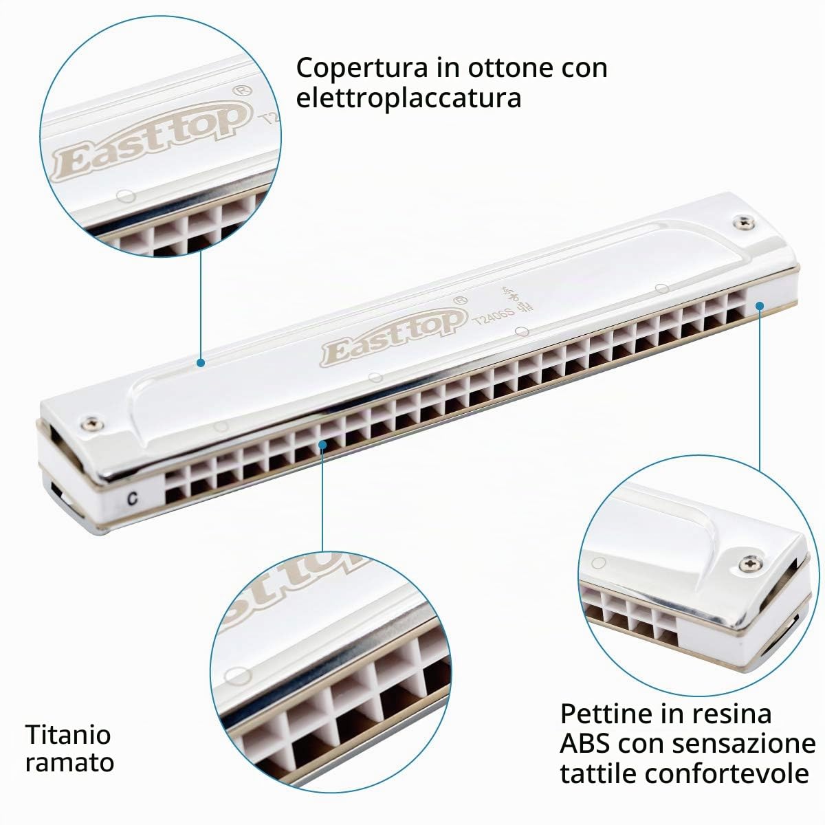 East top 24 armonica a bocca professionale chiave di C, T2406S armoniche a bocca Per adulti, Lettore Banda professionale, per principianti e studenti, come migliore regalo