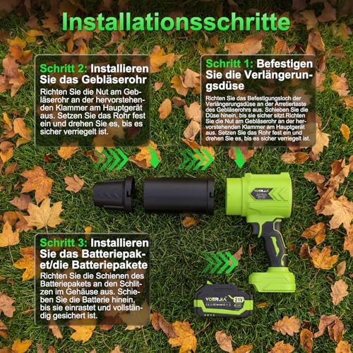 VOERJIA Souffleur à feuilles 21 V avec 2 batteries de 4000 mAh et chargeur, souffleur manuel léger et nettoyeur de poussière, réglage en continu à 3 niveaux, double buse pour jardin, terrasse et neige – vue 9
