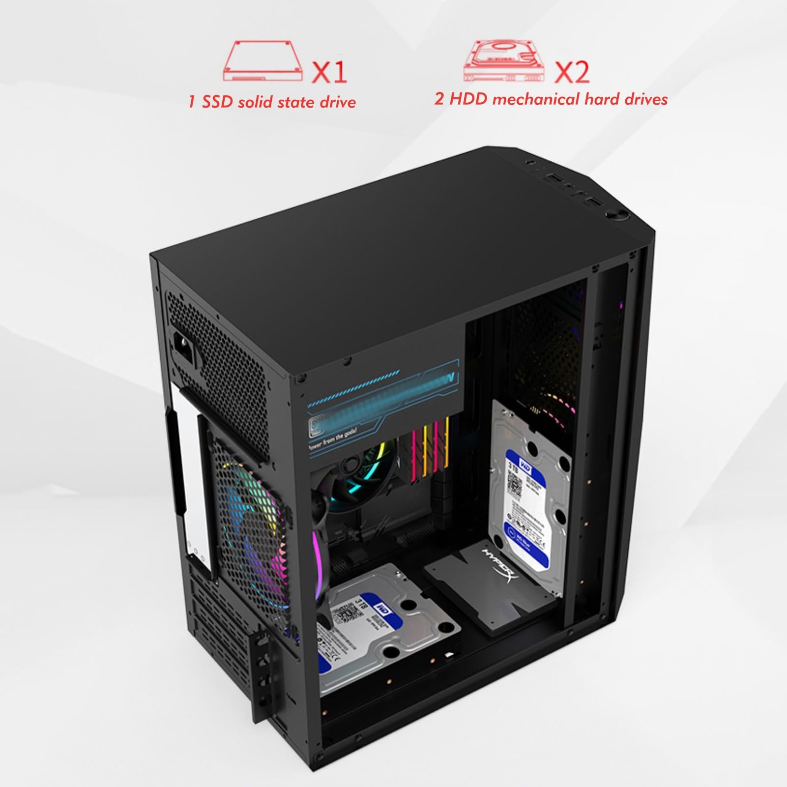 Amazon.co.jp: ミッドタワーケース、黒の透明サイドパネルPCケース