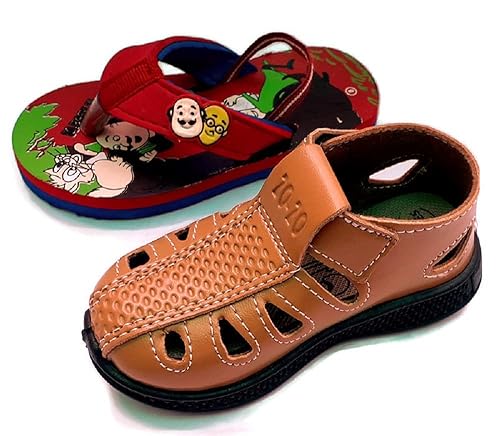 PVC Kids Unisex-Child Brown Shoes Sandals with Slippers ( 2 Pairs )