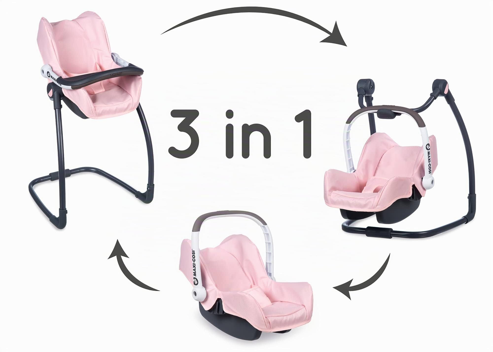 Smoby - Seggiolone per Bambole Maxi-Cosi 3 in 1, Colore Rosa, per bambini dai 3 anni, 7600240235
