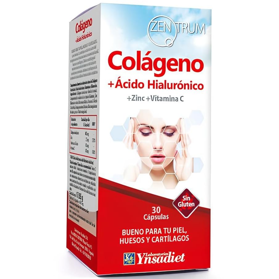 Colágeno y Ácido Hialurónico Zentrum Ynsa diet 30 cápsulas – Complemento alimenticio con colágeno y ácido hialurónico, con vitaminas y minerales, cápsulas fáciles de tomar, rutina diaria