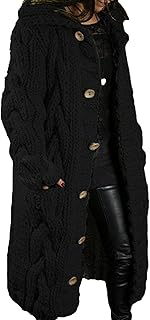 Women's Cable Knit Baggy Hooded Sweater Cardigan Solid Pocket Long Sweat...