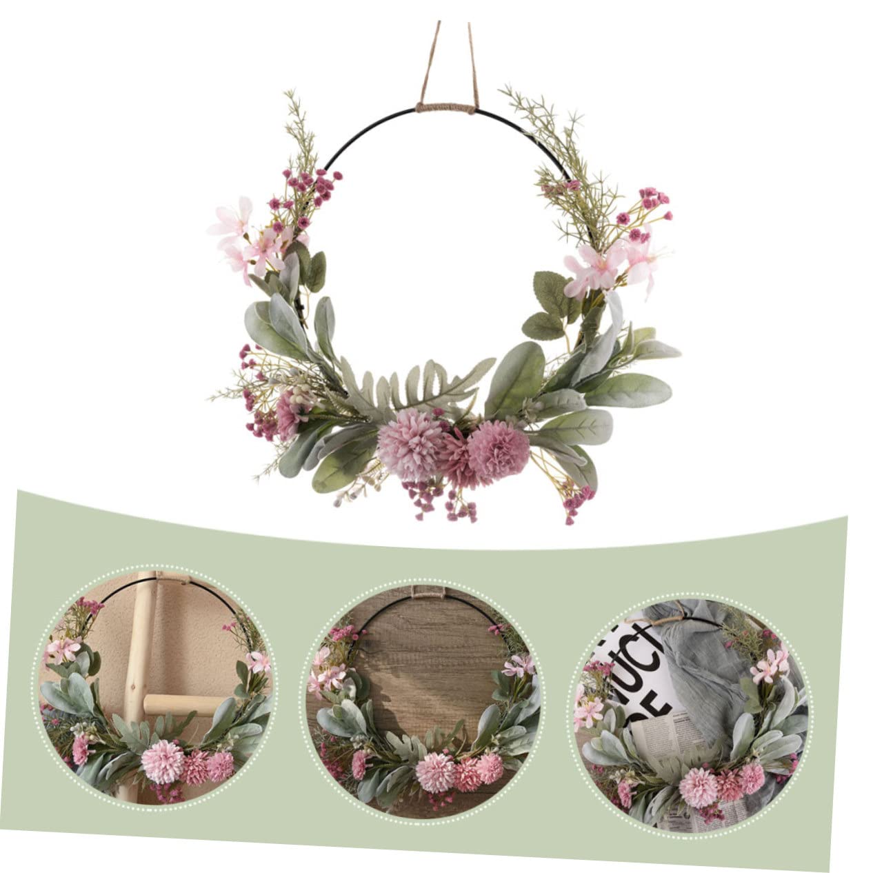 VOSAREA 2pièces Couronne De Fleurs Artificielles avec Oreilles De Lapin Décoration Murale Porte pour Mariage Et Maison Éléments Naturels Et Vifs pour Fêtes Et Saisons