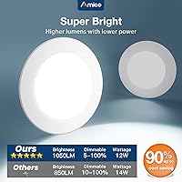 Vista 7 de Amico 5/6 Inch 5CCT LED Recessed Lighting 12 Pack, 1050LM Flat Can Lights, Dimmable, IC Rated, 12W Eqv 110W, 2700K/3000K/4000K/5000K/6000K