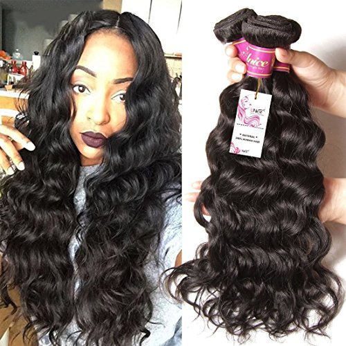 Unice Hair Brazilian Natural Wave 4x4 Free Part Lace Closure with 3 Bundles Human Hair Weave 100% Virgin Natural Color (18 20 22+14Closure)