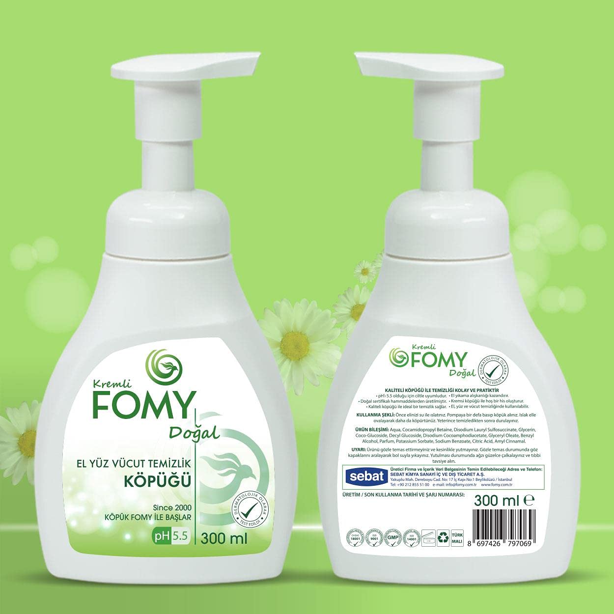 FOMY Doğal Köpük Sabun El Yüz Vücut 300 ml 4 ADET