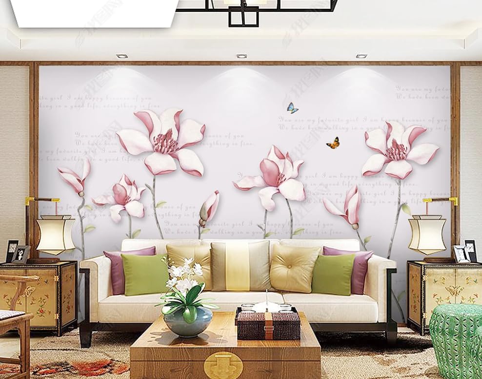 Papier peint fleurs de magnolia dessinées à la main format géant