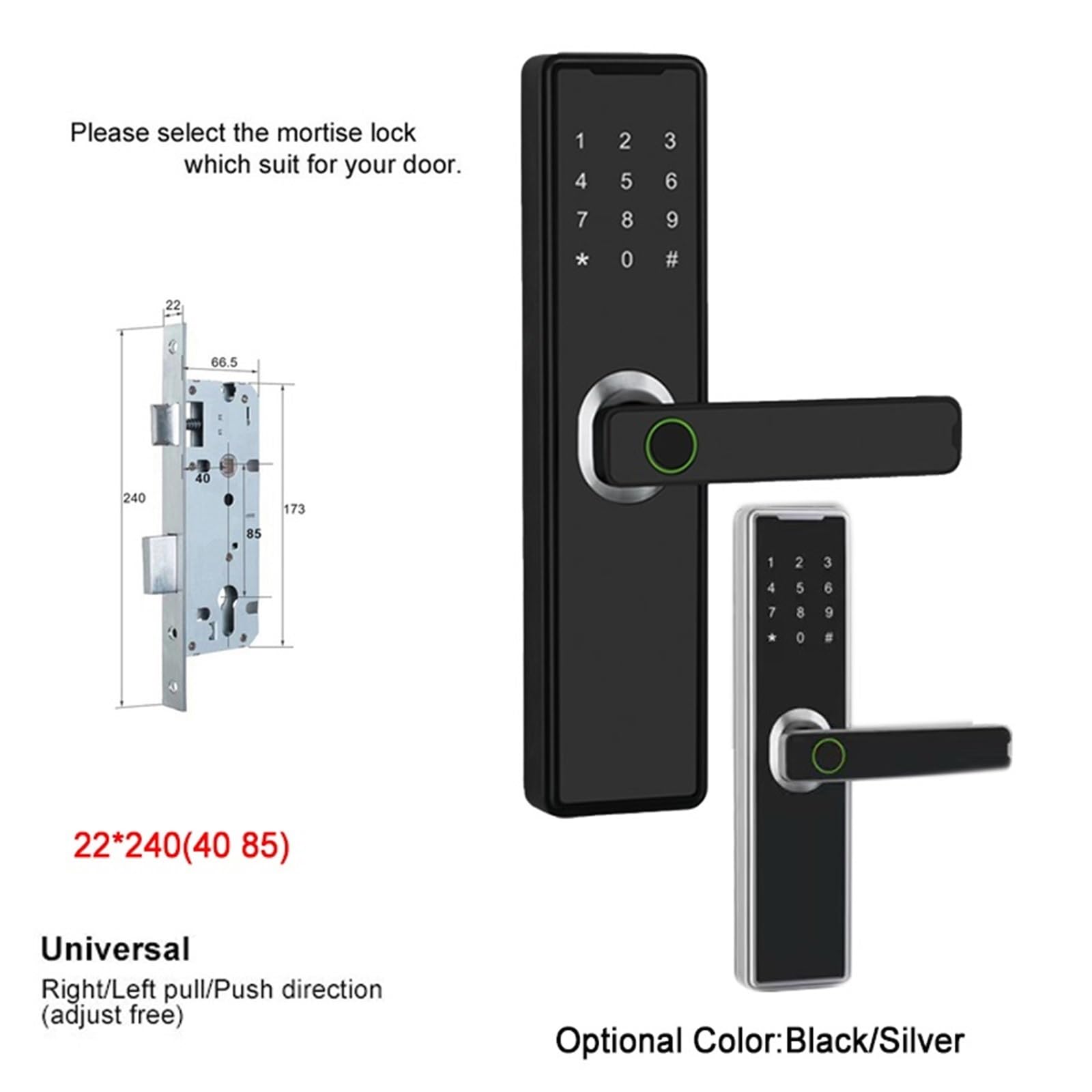 Cerradura inteligente, Capacidad de los usuarios del control 150Pcs la vida elegante cerradura puerta huella dactilar diseño libre taladro(4085,Black Color)