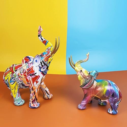 Miniatura 8 de Escultura de elefante de graffiti estatuas de animales figuras de arte para decoración del hogar para sala de estar dormitorio estante de libros