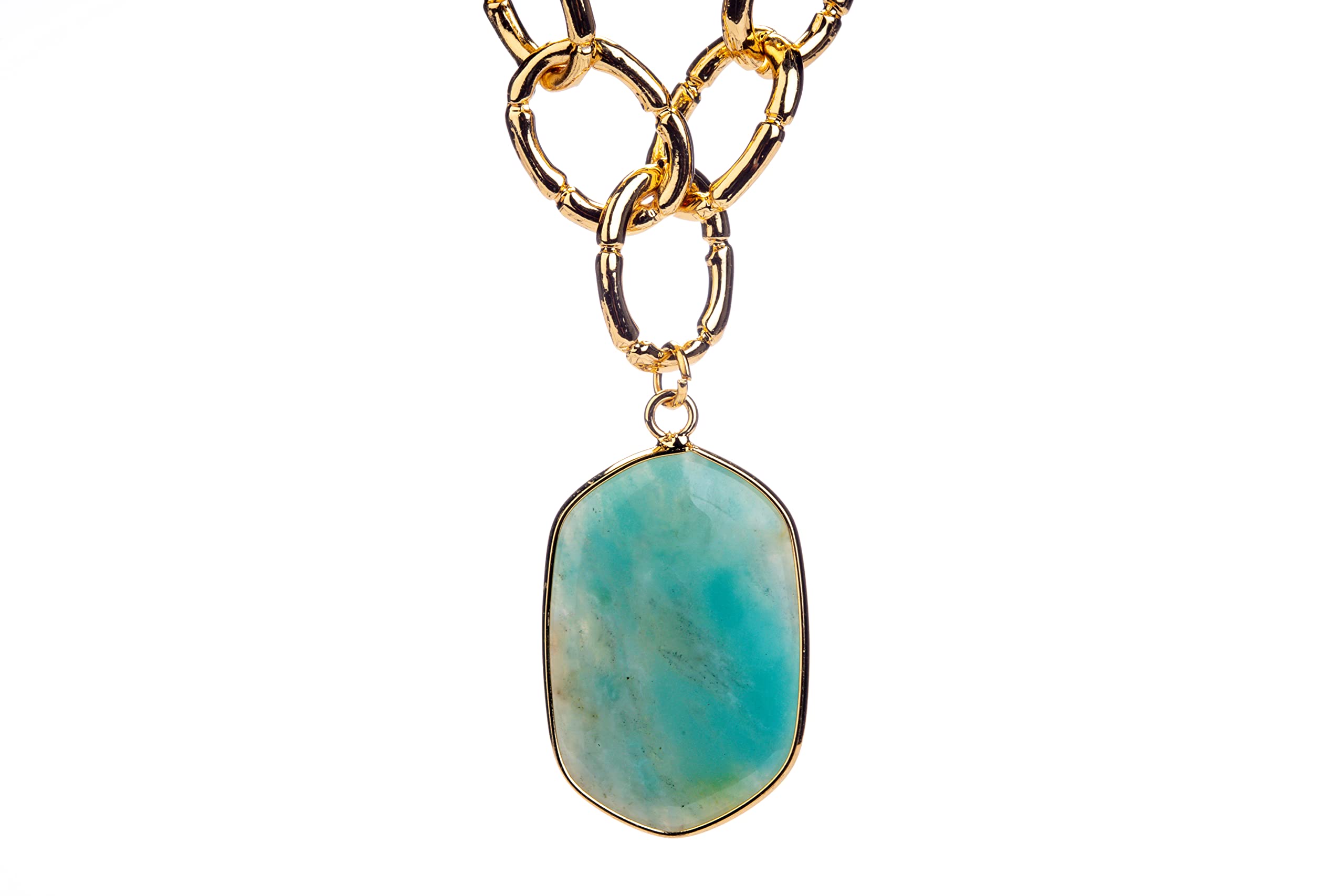 Charlie Paige Gold Pendant Necklace for Women | Amazonite Stone Pendant Necklace | Titanic Necklace | Gold Necklaces for Women