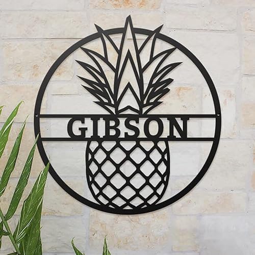 RealSteel - Pineapple Monogram - Custom Metal Signs  Metal Name Sign  Metal Wall Art  Monogram Wall Decor  Metal Wall Art Last Name Sign