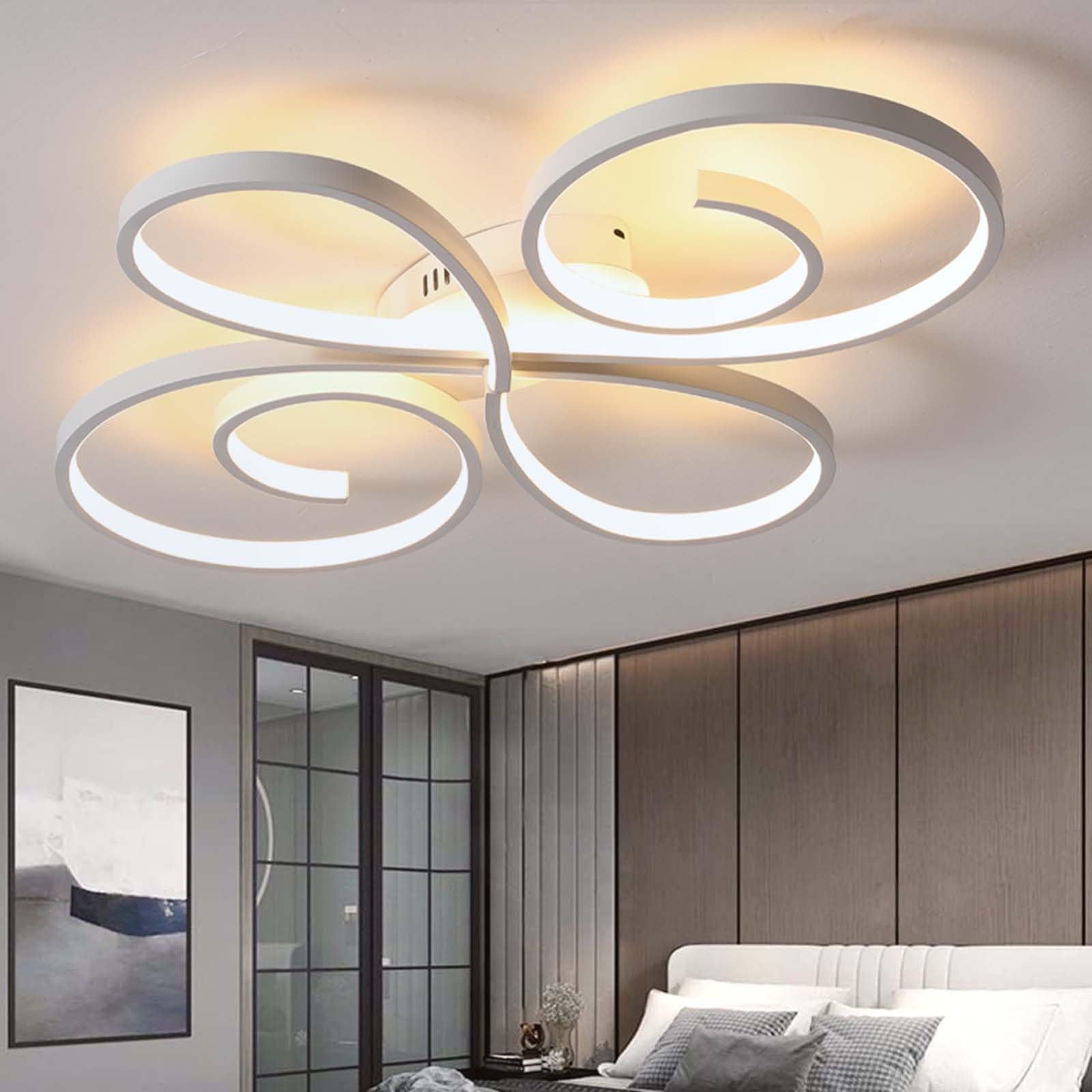 Plafoniera Creative con Telecomando Controllo Tramite APP Plafoniera Soffitto Dimmerabile 3 Temperature di Colore Funzione di Memoria Timer Lampadario Per Soggiorno Camera da Letto,Bianco