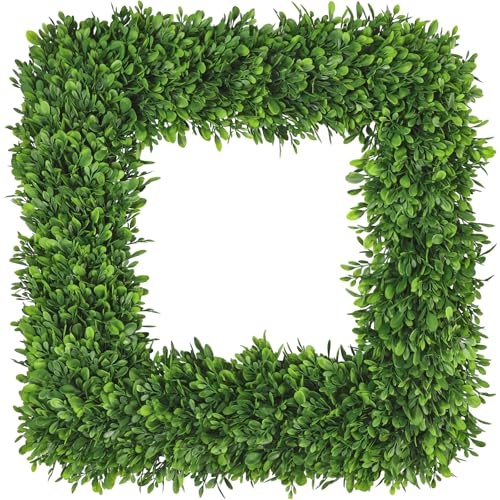 Artgar 20Inch Boxwood Wreath Spring Wreaths for Front Door Realistic Green Square Boxwood Wreath for Year-Round Decor Artificial Summer Wreaths for Wedding Farmhouse Indoor/Outdoor Porch Decor