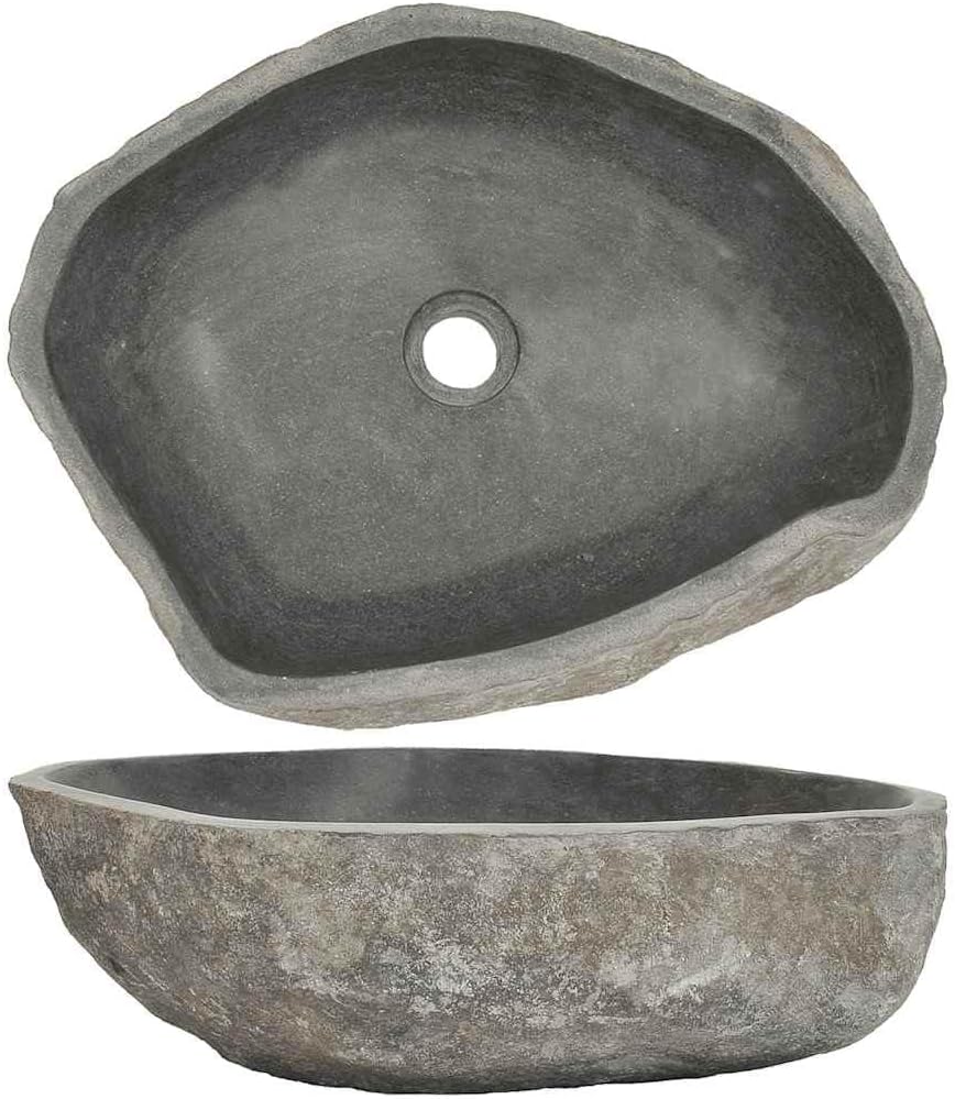 vidaXL Wash Basin, Bath Sink Bath Wash Bowl, Vanity Sink Bathroom Basin Small Bathroom Sink, Countertop Wash Basin Wash Sink, Natural River Stone Oval