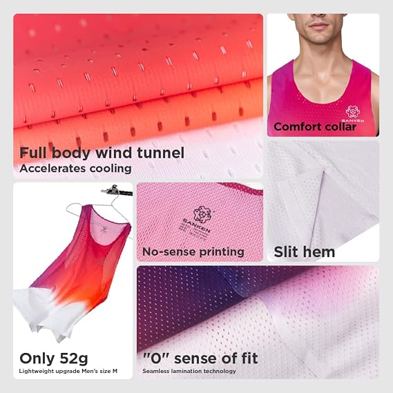 Sanken Men's Seamless Running Tank Tops Ultra Lightweight Marathon Singlets Breathable Race Vests Quick Dry Sleeveless Shirt
