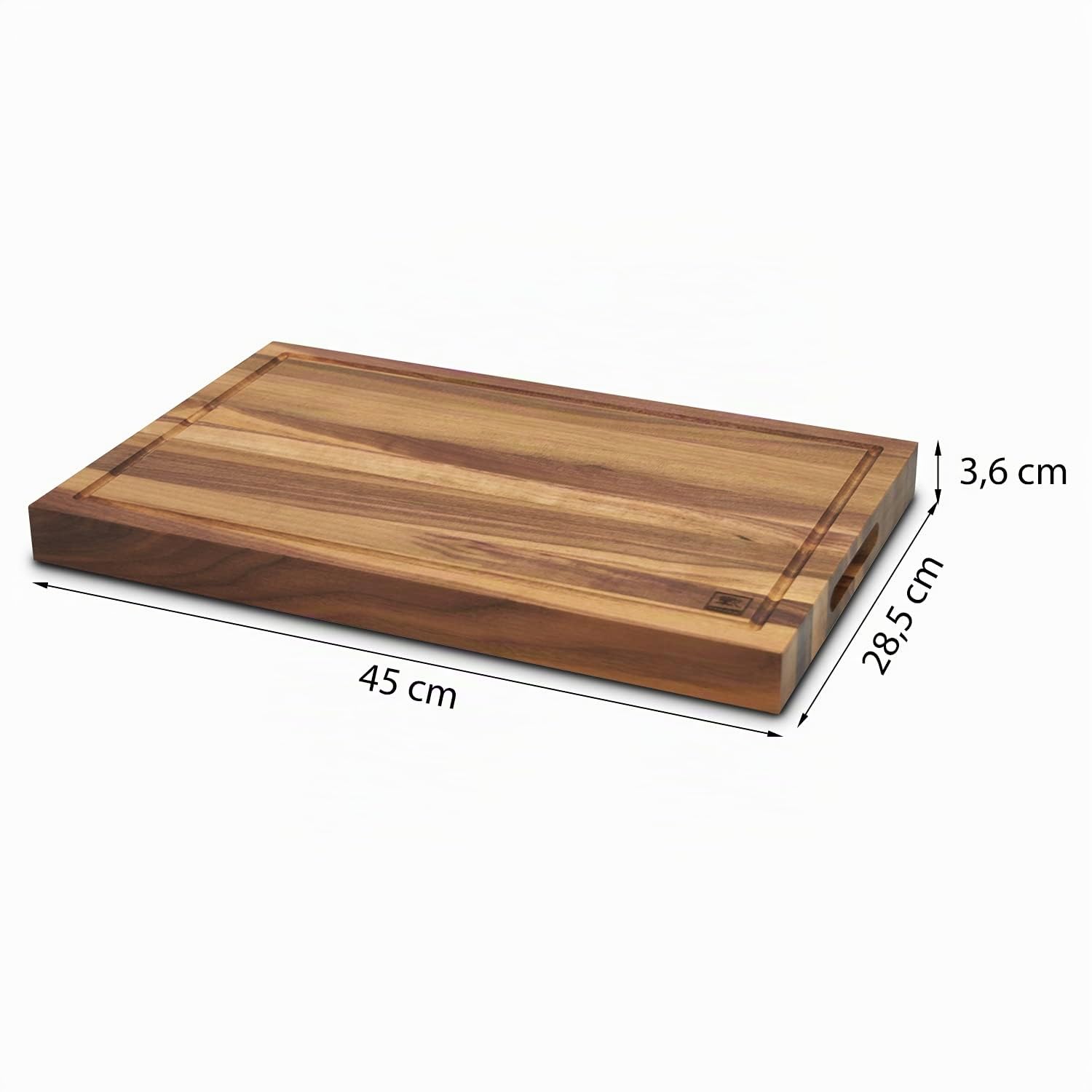 Zayiko Hochwertiges massives Schneidebrett aus Nussbaumholz mit Saftrille und Griffmulden 45,00 x 28,50 x 3,60 cm I XXL Servierbrett und Tranchierbrett aus Naturholz