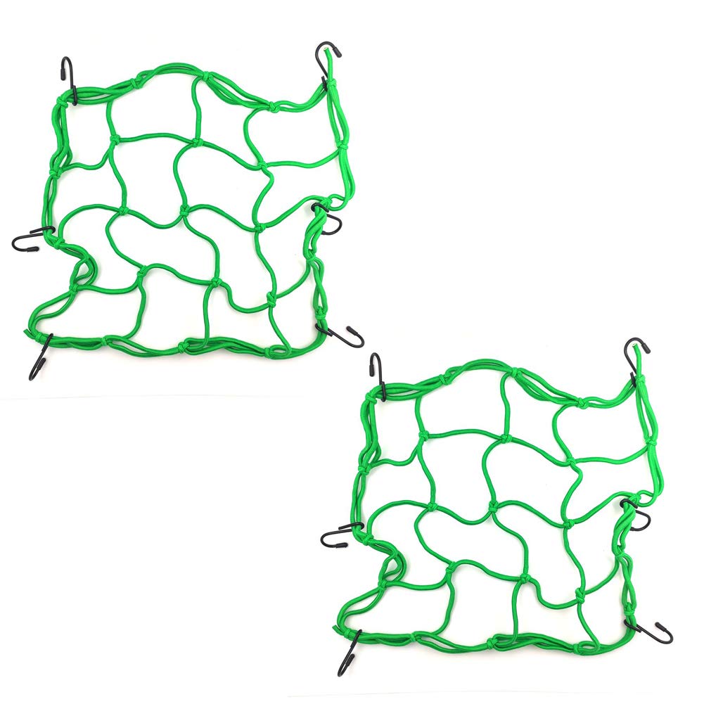 2 PCS Cargo Net,11.8 inch x11.8 inch Rack Elastic Storage Net 6 Adjustable Hooks for Bike Bicycle Motorcycle (Green)